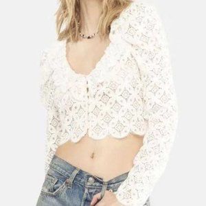 For Love & Lemons White Lace Long Sleeve Top